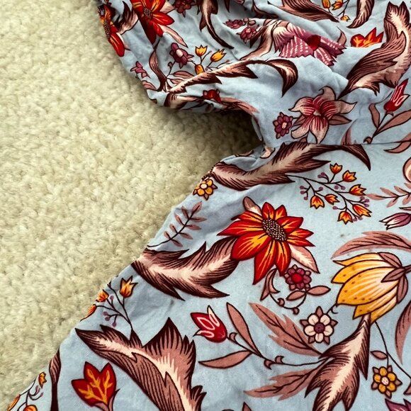 Tamga Designs Boho Floral Print Peasant Blouse Top M Blue Red - Picture 8 of 10